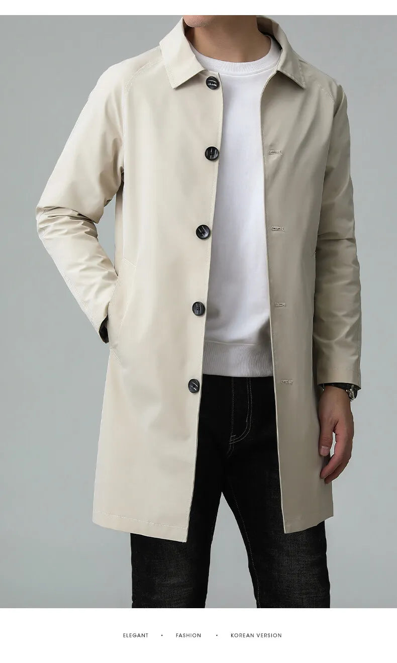 Men's Top Quality Brand Casual Fashion Long Trench Coat, Windbreaker Overcoat, and Male Slim Fit Jacket