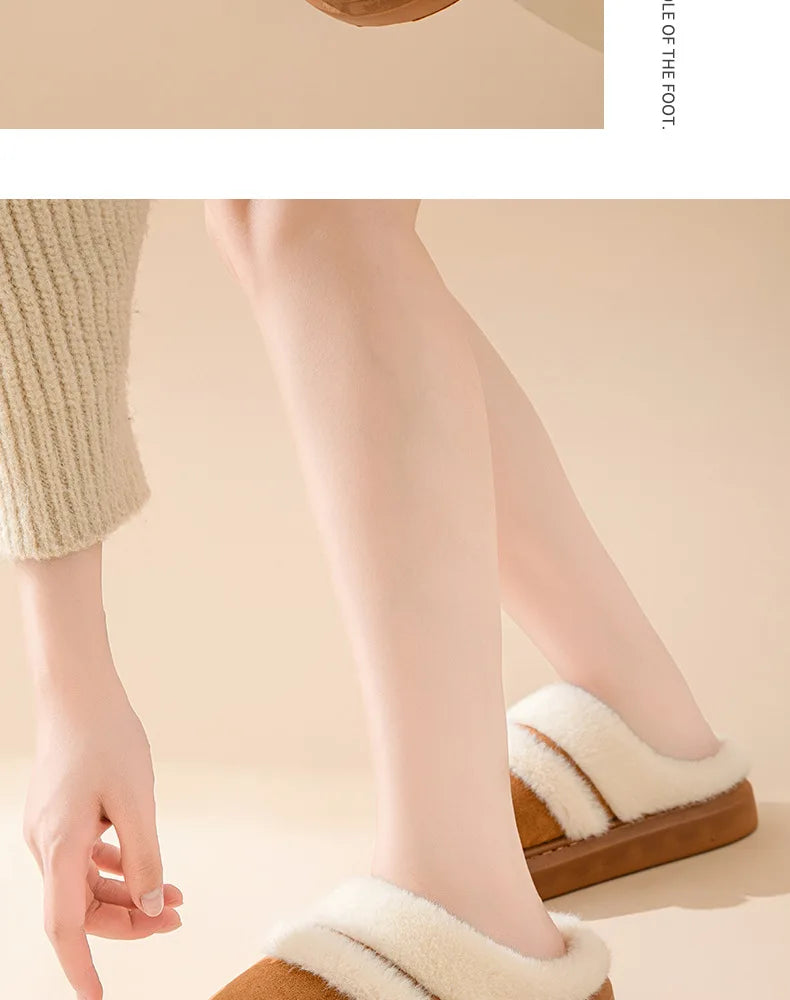 Women's Casual Winter Warm Flat Slippers With Soft Fluffy Cosy Cotton Thick Bottom and Non-Slip Sole Suitable For Home and Outdoor Use Ladies Shoes