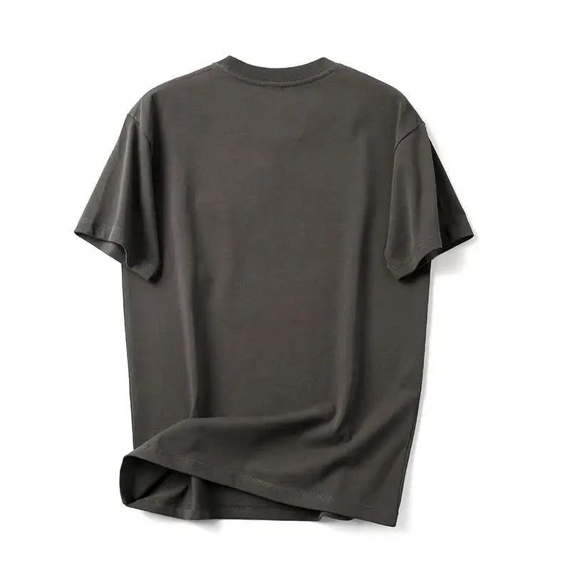 2025 Zomer Nieuw Japans Retro Korte Mouw O-hals Effen Kleur T-shirt Heren Zwaargewicht 100% Katoen Gewassen Casual Zak Tops