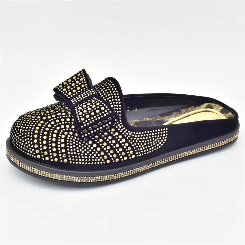 Bling Crystal Women Closed Toe Mules Half Close Slippers Thick Sole Light Weight Comfy Walking Shoes