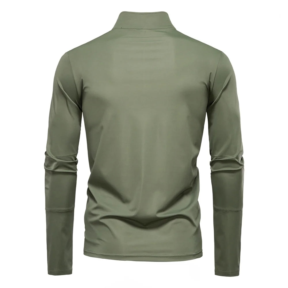 Men's UPF100+ Sun Protection Long Sleeve Shirt Solid Colour Zipper Outdoor Shirts Stand Collar Quick Dry T-Shirts