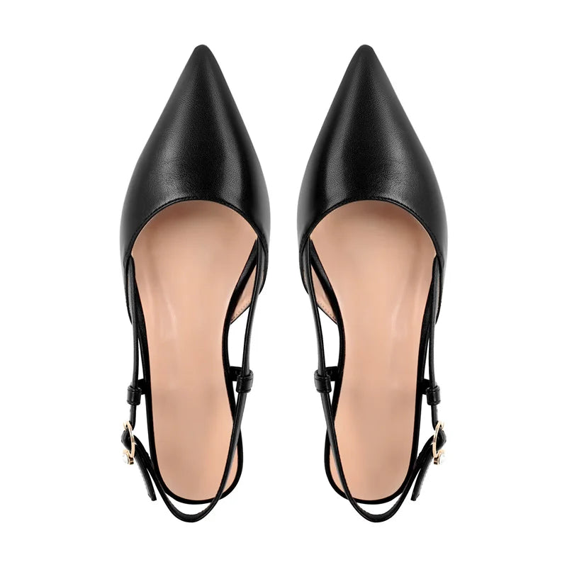 Women Pointed Toe Black Matte  Round Heel Slingback Flats Strap Retro Elegant Plus Size Daily Shoes