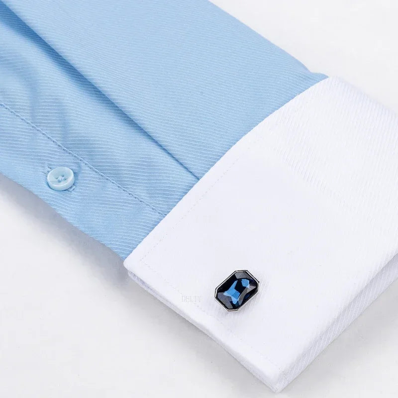 2024 Niche Chic Dubbelgevouwen Mouw Windsor Kraag Zakelijk Overhemd met Lange Mouwen Heren Hoogwaardige Jurk willekeurige Franse Manchetknopen