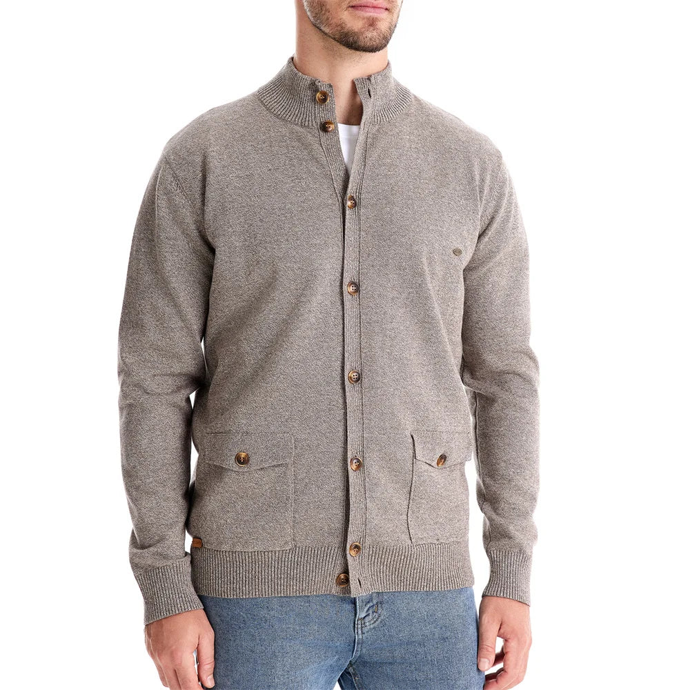 Men's Knitted Stand Mock Neck Cotton Cardigan Casual Social Autumn Button-Up Sweater Jacket for Men