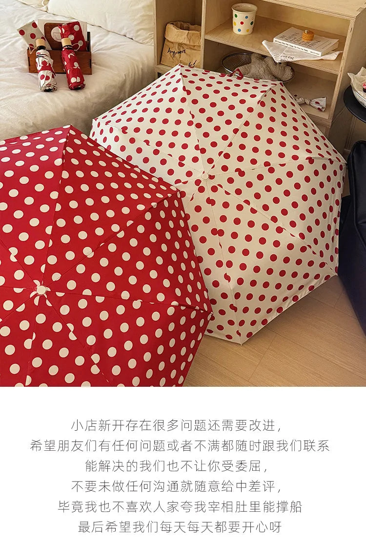 Large Polka Dots AutoOpen/Close Women’s Retro Aesthetic 2-in-1 Umbrella - UPF 50+ Protection 3-Fold Compact, Windproof & Stylish