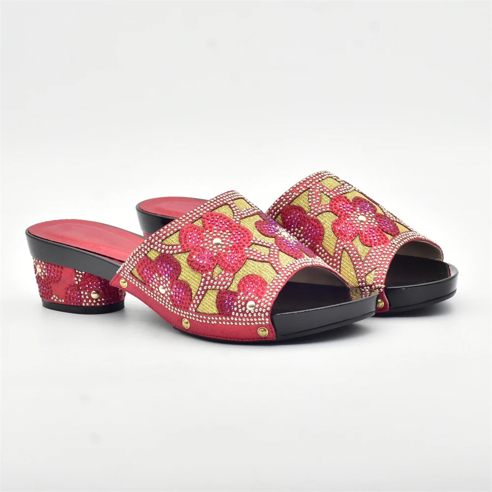 New Red Rhinestone Women Wedding Shoes High Quality African Paty Shoes Open Toe Sexy Ladies Shoes Italian Women Wedding Pumps1