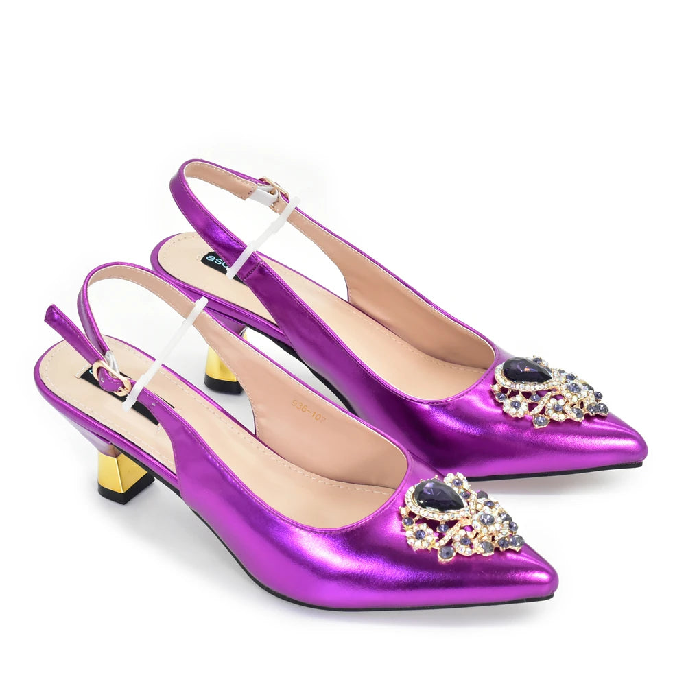 African Matching Shoes and Bags Set Decorated with Rhinestone for Ladies' Party