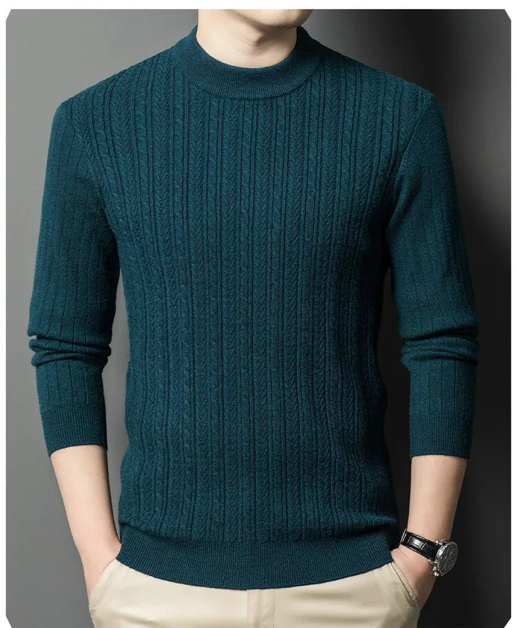 Men's Autumn and Winter Warm Turtleneck O-Neck Sweater, Thickened Slim-Fit Bottoming Shirt, Fine knitted Sweater Sizes M-4XL