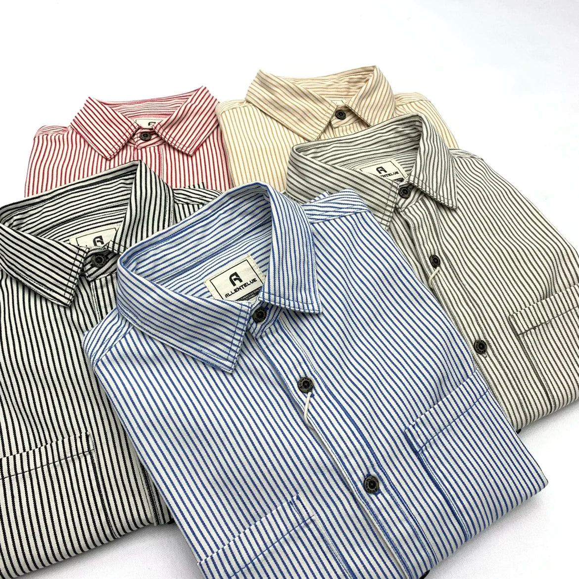 2025 Lente Nieuwe Japanse Retro Lange Mouw Revers Gestreepte Cargo Shirt Heren Amekaji 100% Katoen Gewassen Losse Dubbele Zakken Tops