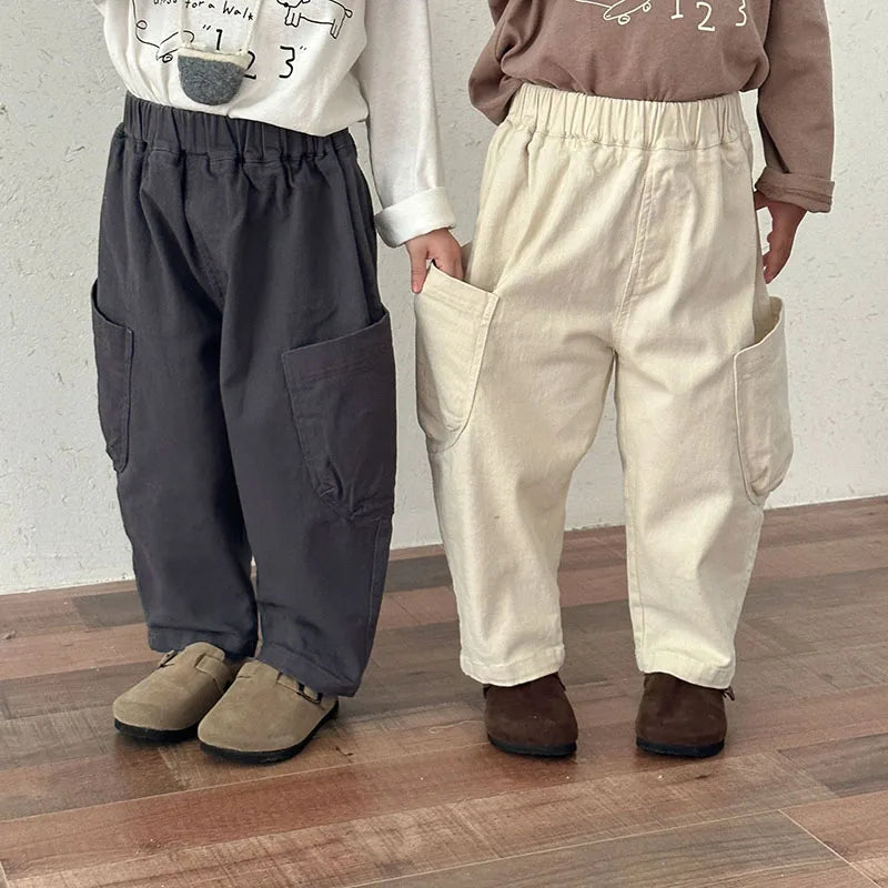 Spring Baby Children's Pants Loose Solid Colour Boys Pants Casual Girls Trousers Kid's Outdoor Pants 1-8Y Unisex