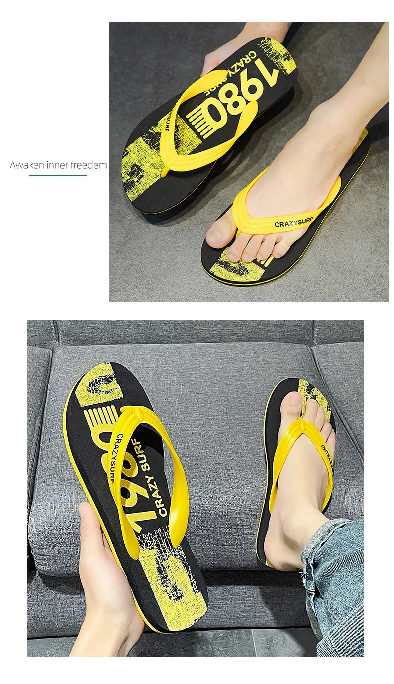 Outdoor Men Beach Flip Flops Sandals Summer Seaside Male Travel Water Slippers Yellow Orange Adult Sandals Slides