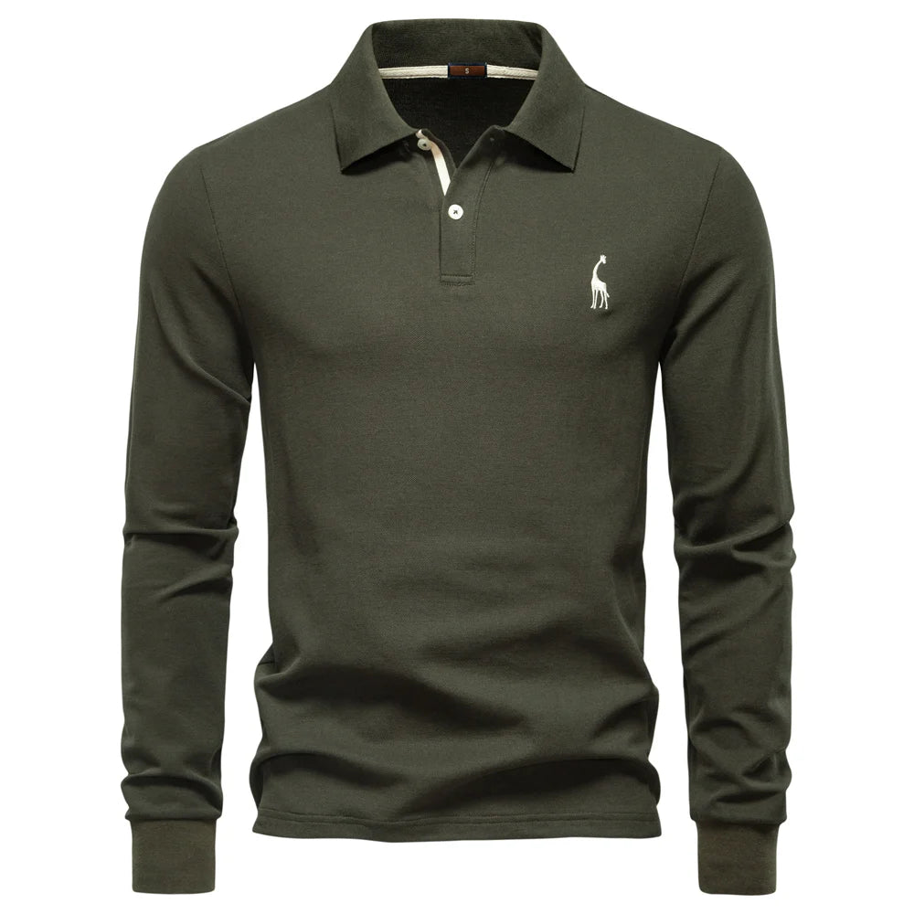 2025 Men's Business Casual Polo Shirt Solid Colour Long Sleeve Cotton Rich Blend Breathable Polos For Male