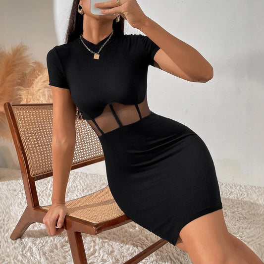 Dresses Summer Fashion Sexy Gauze Short Sleeve Crew Neck Mini Party Wrap Dresses For Women