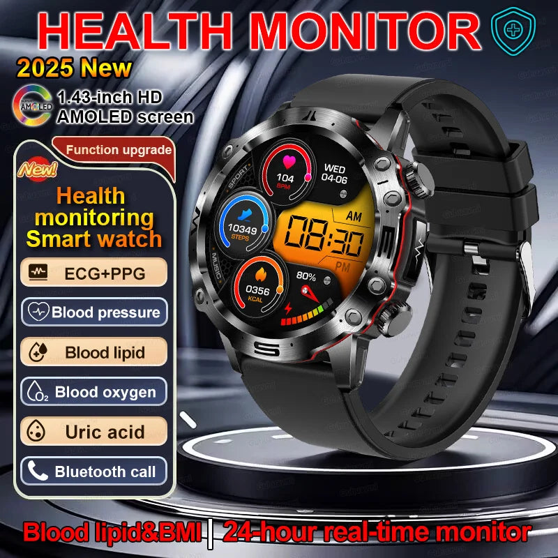 2025 Nieuwe Smart Watch Monitoring Bloeddruk Urinezuur ECG + PPG Fitness Tracker Klok Bluetooth Call Health Smartwatch Voor Mannen