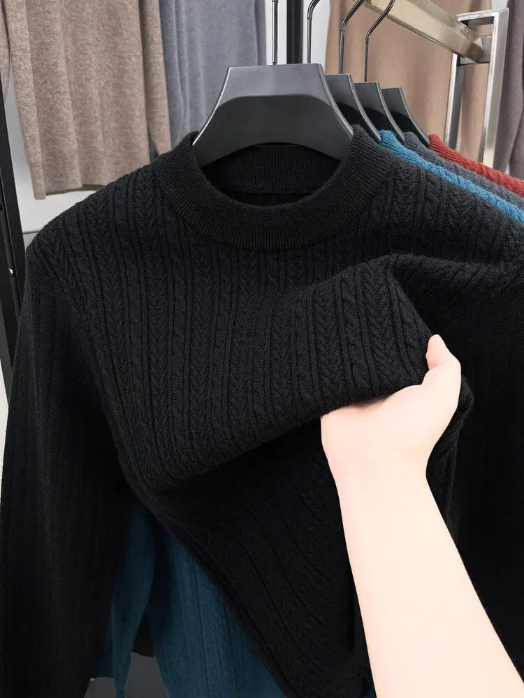 Men's Autumn and Winter Warm Turtleneck O-Neck Sweater, Thickened Slim-Fit Bottoming Shirt, Fine knitted Sweater Sizes M-4XL