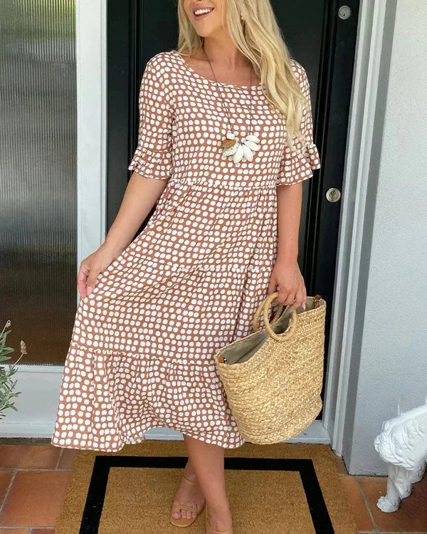 Europe And The United States New Fashion Women's Hot Summer Crew-neck Printed Short-sleeved Dress
