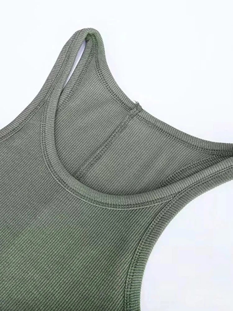 Solid Colour Basic Ribbed Knitted Tank Top Women Summer Vintage Sleeveless Cami 90s Cool Girls Streetwear Green Soft Tees