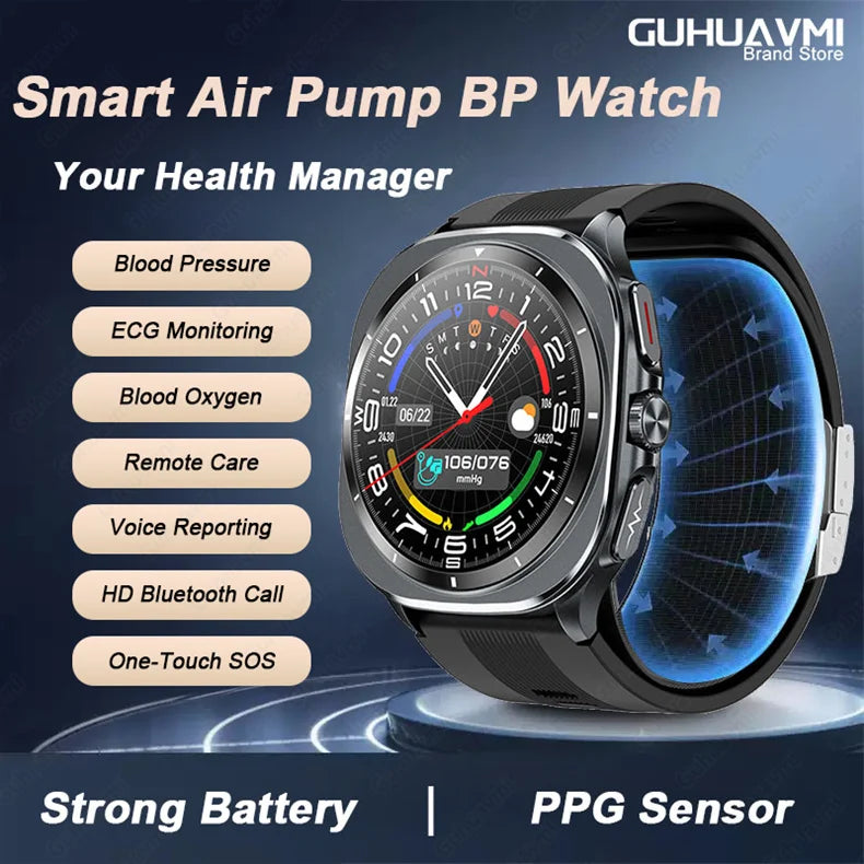 2025 Health track Smartwatch Air Pump Airbag True Blood Pressure Health Measure Smart Watch Men Women Blood oxygen BT Call