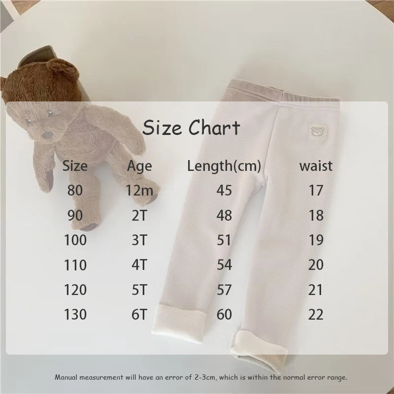 New Autumn Kids Leggings Girls Cute Bear Fur Padded Skinny Pants Children Warm Cartoon Elastic Leggings 4-6Y Girls