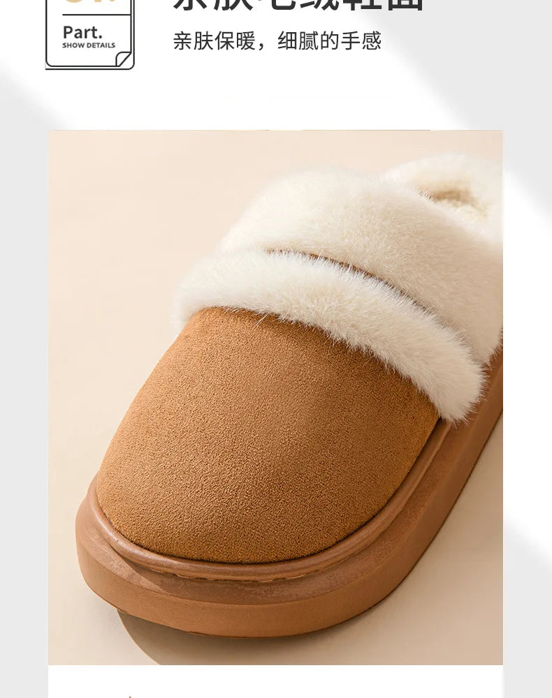 Women's Casual Winter Warm Flat Slippers With Soft Fluffy Cosy Cotton Thick Bottom and Non-Slip Sole Suitable For Home and Outdoor Use Ladies Shoes