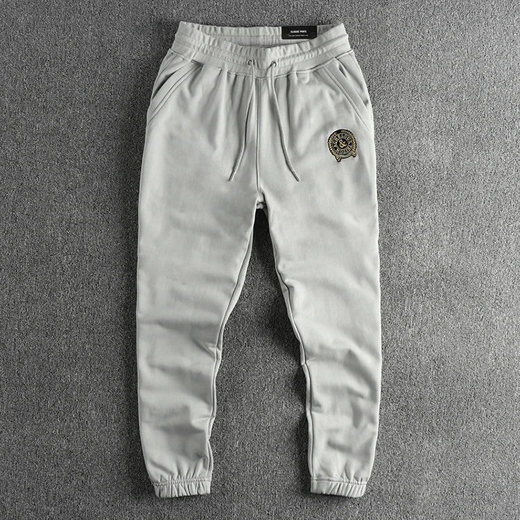 Herfst Amerikaanse Retro Terry Gebreide Borduurwerk Joggingbroek Heren Eenvoudige Elastische Taille Trekkoord Sport Casual Jeugd Losse Broek