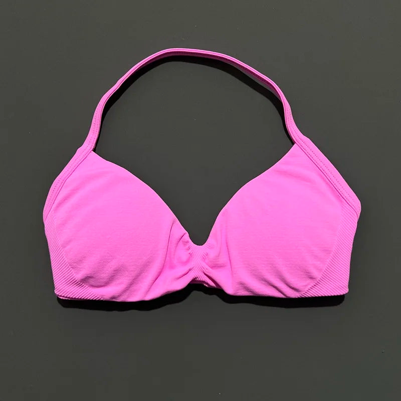 HISTELLO Women’s High Support Strappy Sports Bra – Seamless Push Up Gym & Yoga Workout Tank Top