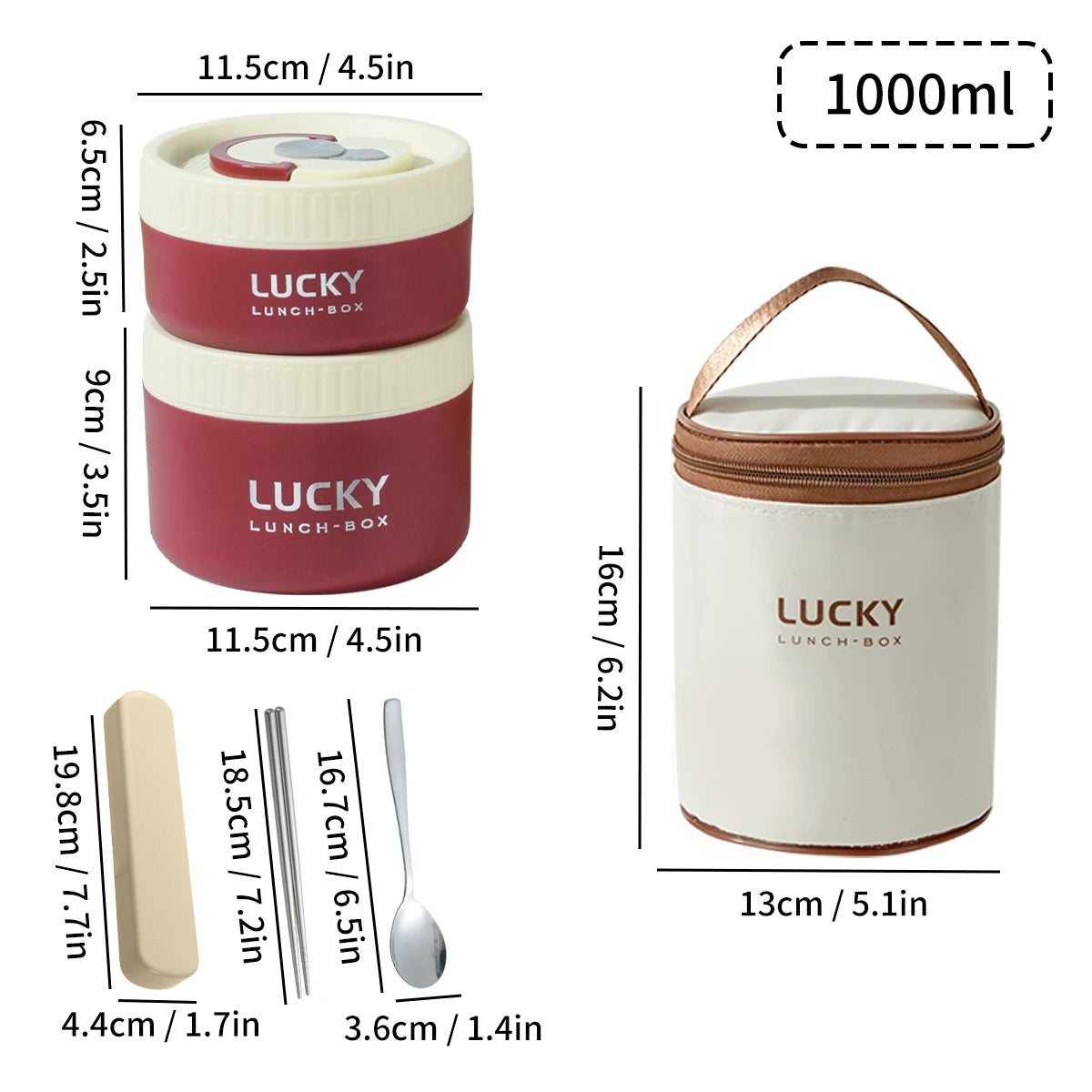 WORTHBUY Bento Lunch Box Set, Portable Keep Warm Lunch Container With Insulated Bag, 18/8 Stainless Steel Thermal Food Container