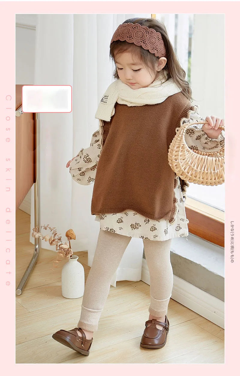 New Autumn Kids Leggings Infant Girls Solid Colour Pit Strip Render Pants Toddler Fleece Padded Warm Trousers 1-3Y Girls