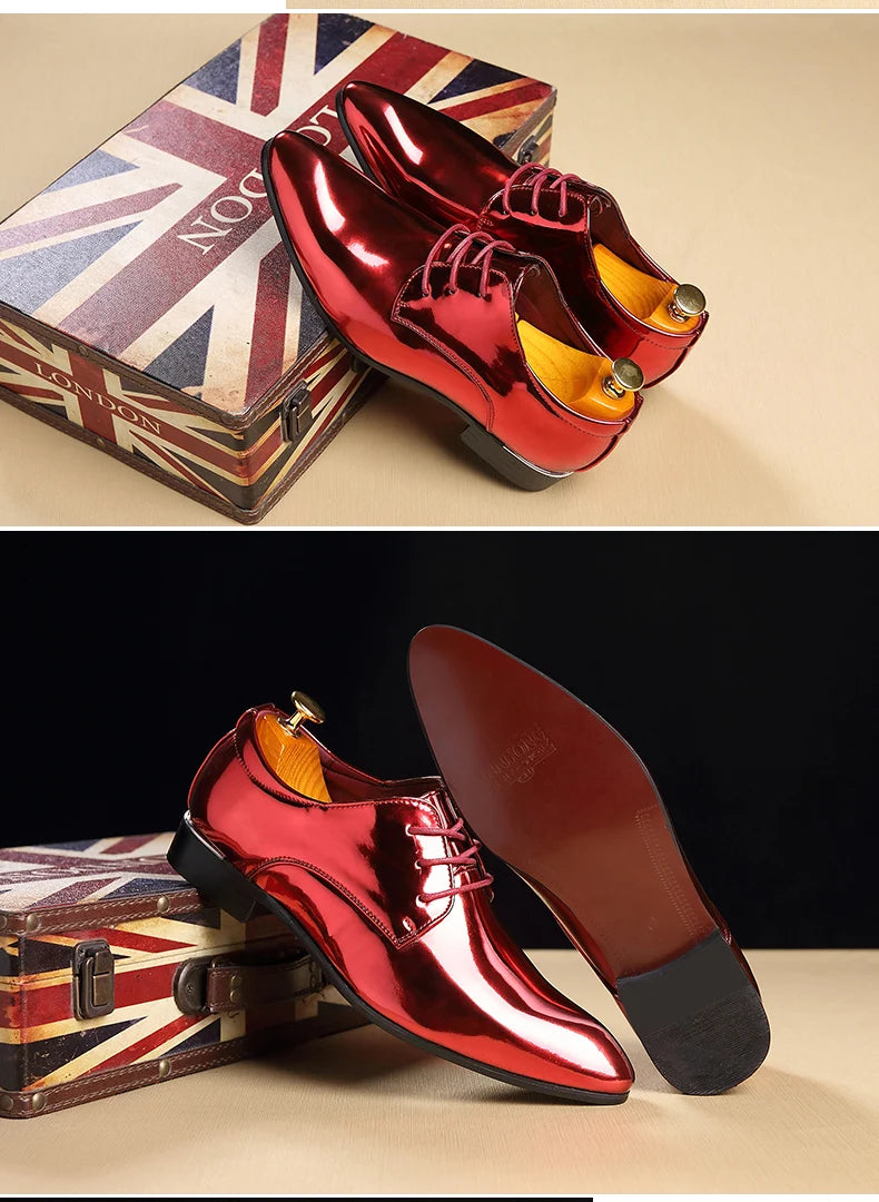 Italy Men Wedding Groom Formal Dress Evening Shoes Pointed Toe Male Gold Blue Red Party Oxfords Shoes