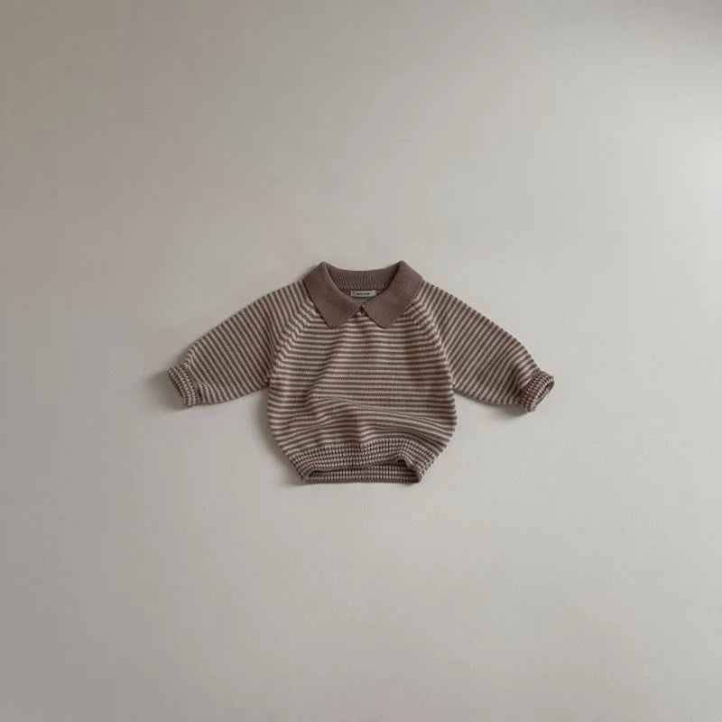 Baby Children's Sweater Turn Down Collar Kids Clothes Classic Striped Boys Jacket Sweaters Girls Knit Pullover 1-6Y Unisex