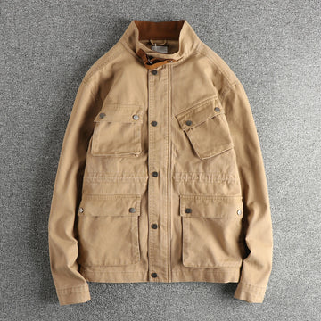 2025 Herfst en Winter Nieuwe Amerikaanse Retro Geweven M65 Cargo Jas Heren 100% Katoen Gewassen Losse Stoere Guy Outdoor Jachtjas