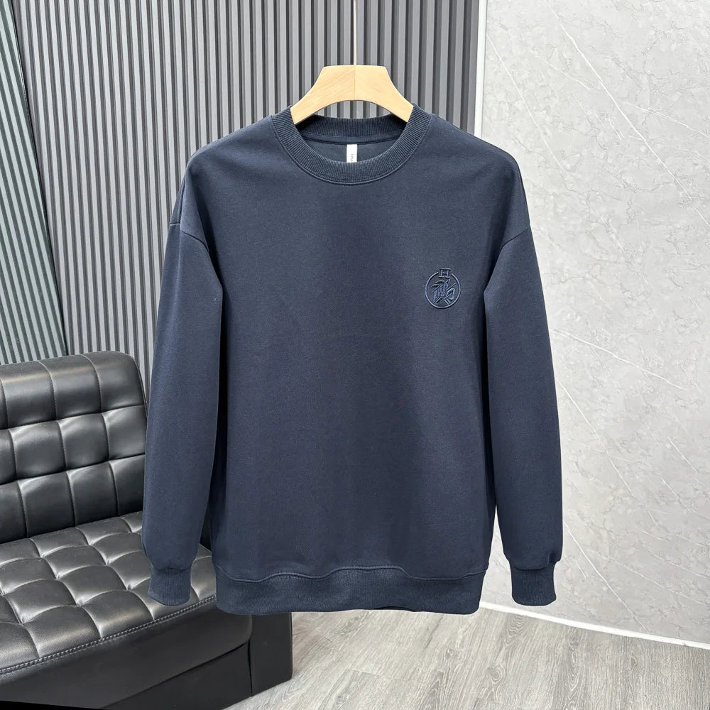 Autumn New American Retro Long Sleeve O-neck Embroidery Sweatshirts Men's Fashion Washed Old Terry Pullover Casual Sportwear