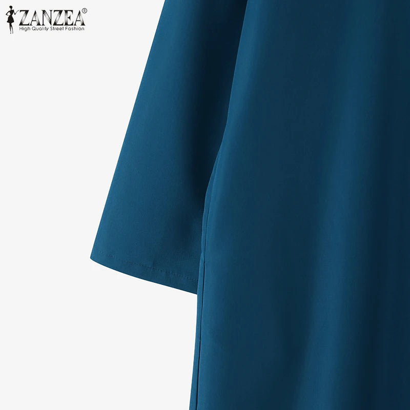 2025 Fashion Autumn Shirt Dress Women Lapel Neck 3/4 Sleeve Sundress Casual Loose OL Work Dresses Button Midi Robe Kaftan