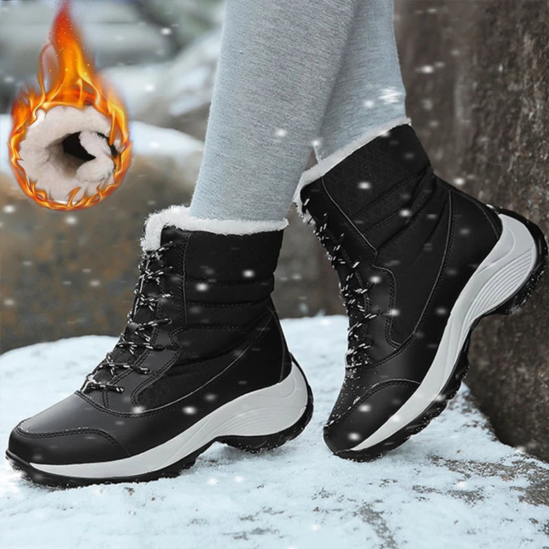 Women's Boots Snow Solid Shoes Woman Platform Women Shoes 2025 Trend Mid Women's High Boots Plush Women Boots Botas Mujer