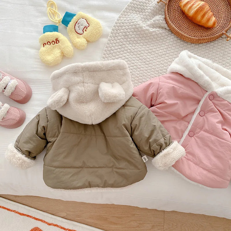 Winter Baby Girls Clothes Fur Lining Hoodie Jacket Cotton Fleece Boys Coat 7-36m Unisex