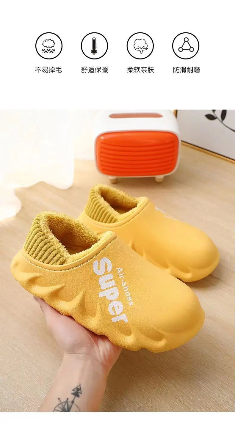 Unisex Winter Plush Sport Slippers Outdoor Waterproof Home Warm Fuzzy Slippers Suitable As Garden Shoes For Men & Women