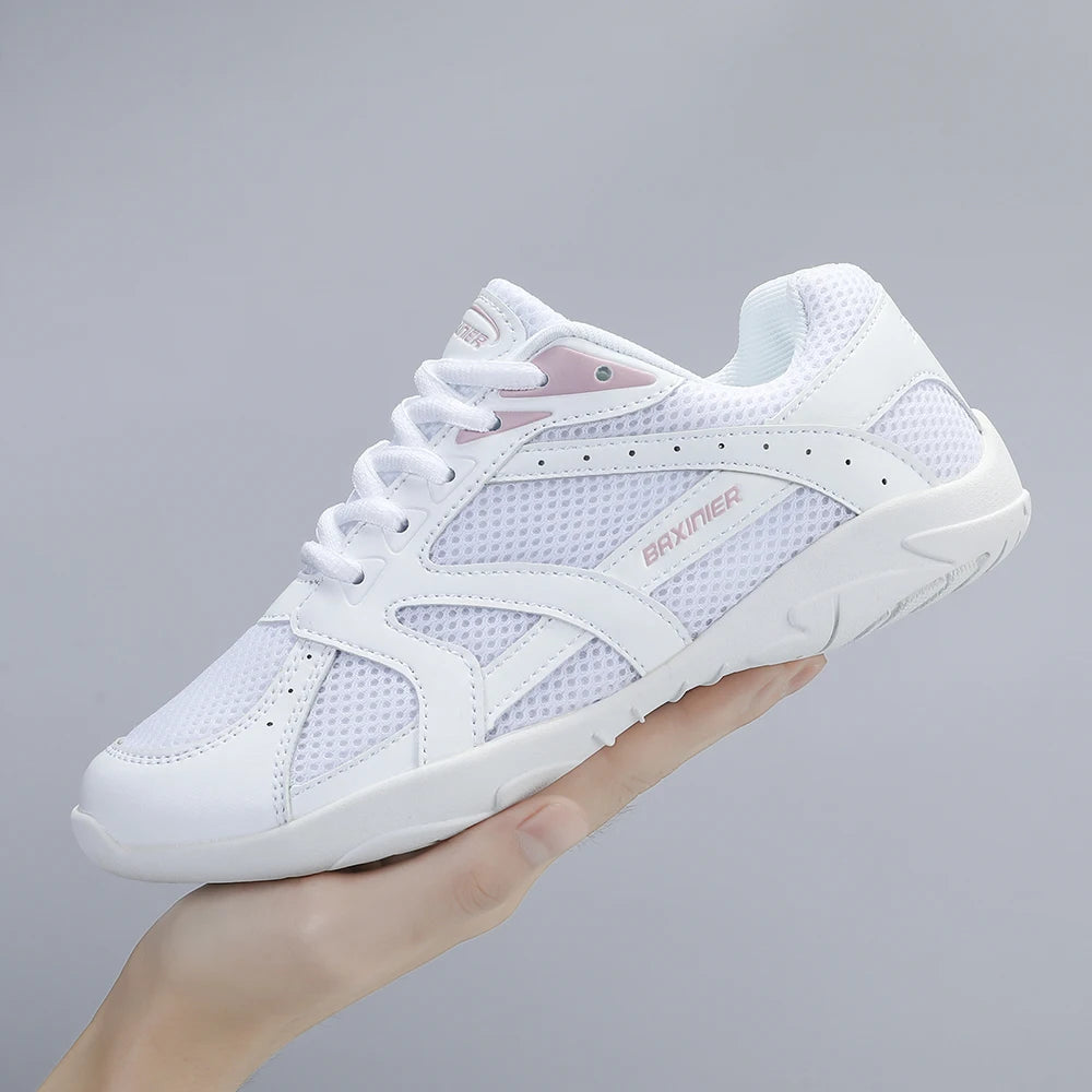 Girls White Cheerleading Shoes Mesh Breathable Training Dance Tennis Shoes Lightweight Youth Cheer Competition Sneakers