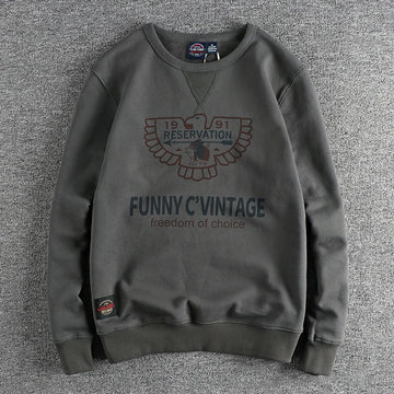 Winter American Retro 420g Thick Velvet Indian Elemet Printed Sweatshirts Men's Simple Washed Youth Casual Pullover Sportwear