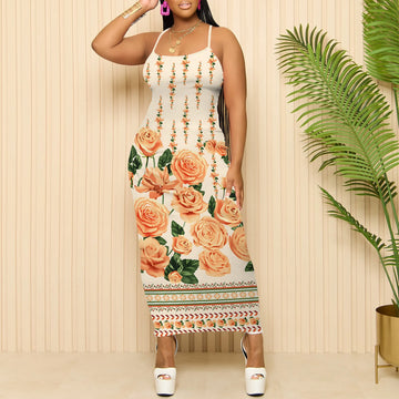 Floral Maxi Dress Sleeveless Spaghetti Strap Beach Sundress Summer Casual Long Dress