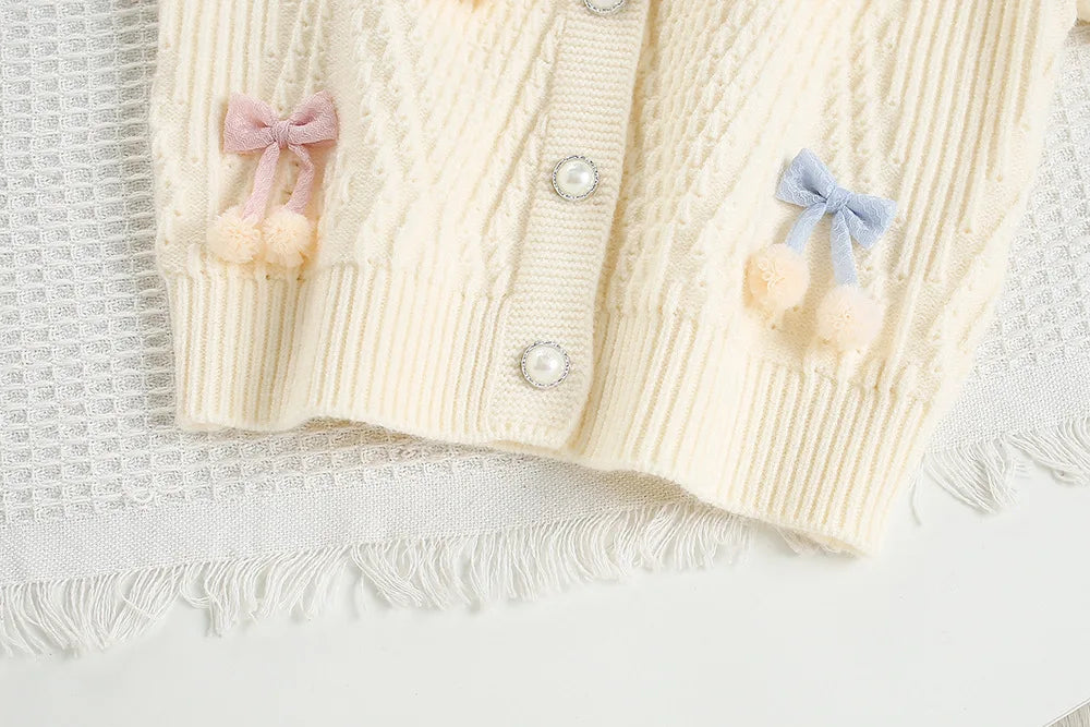 Autumn Kids Clothes 2PCS Set Candy Colour Bow Girls Knitted Sweater + Short Skirt Korean Loose Children Outfit 9M-5T