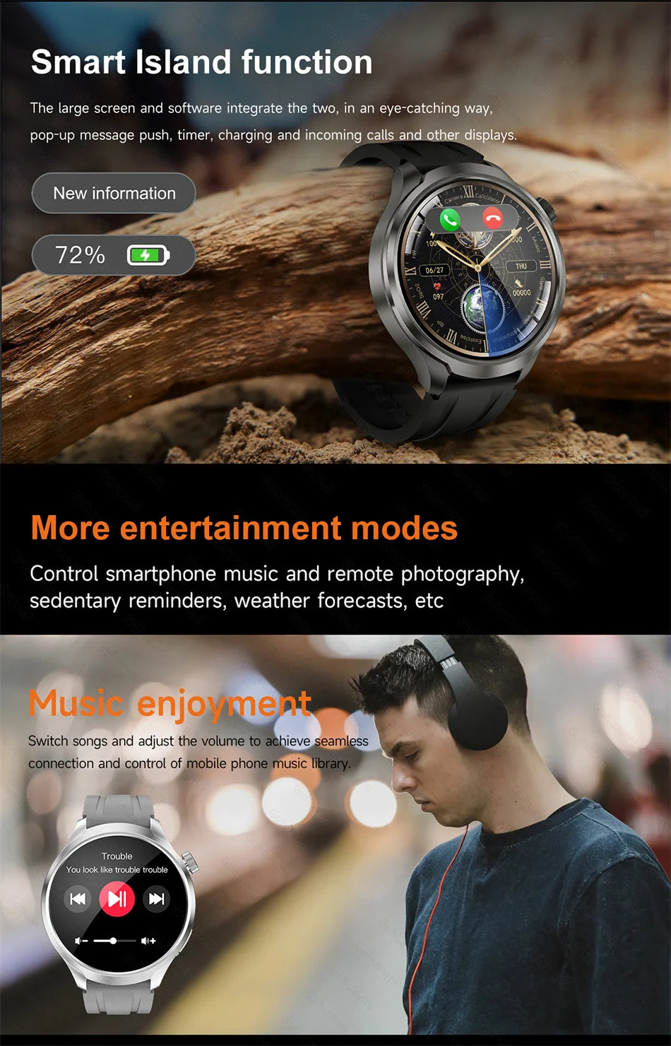 GPS Sports Smartwatch Men AMOLED Screen Compass Altimeter Heart rate BP NFC Bluetooth Call Smart Watch For Men - Compatible With HUAWEI IOS