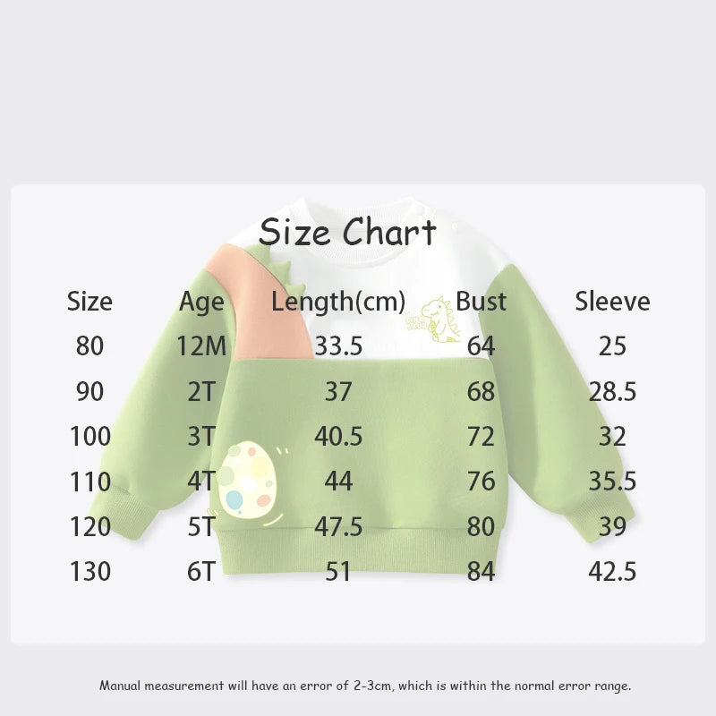 New Spring Kids Green Hoodie Children Cartoon Dinosaur Sweatshirt Girls Tops Boys Colour Block Outwear 12M-6T Unisex