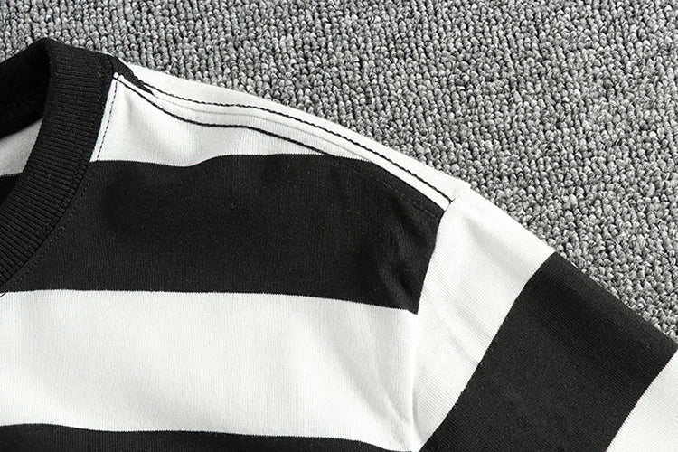 2024 Autumn New American Retro Long Sleeve O-neck Micro Chapter Striped T-shirt Men's Fashion 100% Cotton Washed Casual Tops