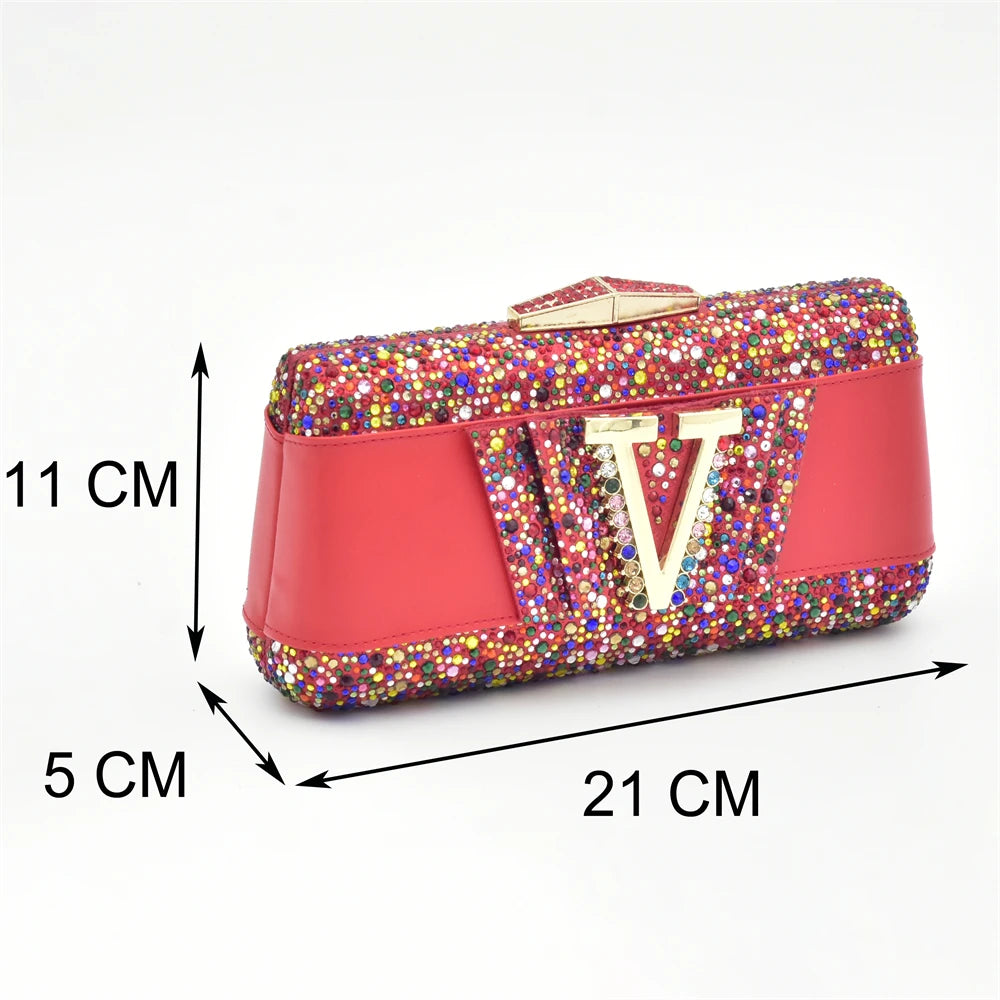 Fashion Ladies Shoe and Bag Set Latest Designers Nigeria Party Shoes and Bags for Women Full Rhinestone Wedding Shoes for Bride