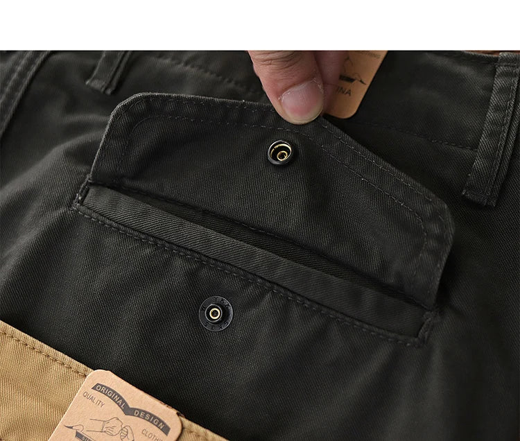 Spring Autumn New American Retro Twill Amekaji Chino Cargo Pants Men's Simple 100% Cotton Washed Straight Casual Trousers