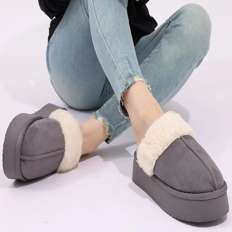 Women's Fluffy Plush Winter Shoes With Thick Sole Fuzzy Slides Suitable For Indoor and Outdoor Use With Anti-Slip Platform Fur Slippers
