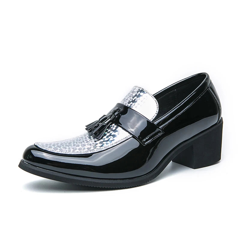 Height Increasing Male Formal Dress Shoes High Heel Men Popular Wedding Oxfords Black Silver Adult Leisure Casual Shoes