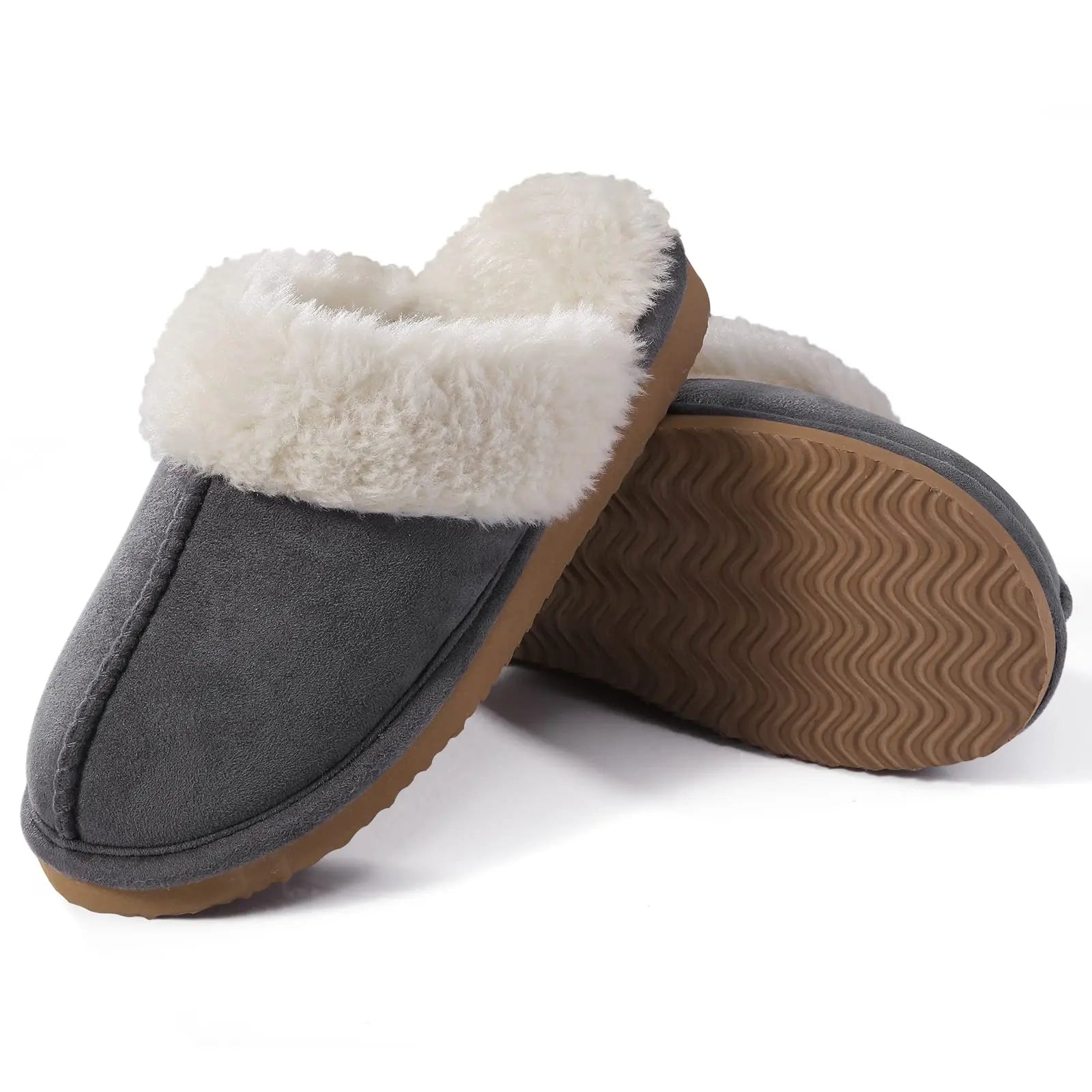 Unisex Fuzzy House Winter Slippers Fashion Fur Collar Suede With Fluffy Memory Foam Indoor Slides Plush Cotton Shoes For Men & Women