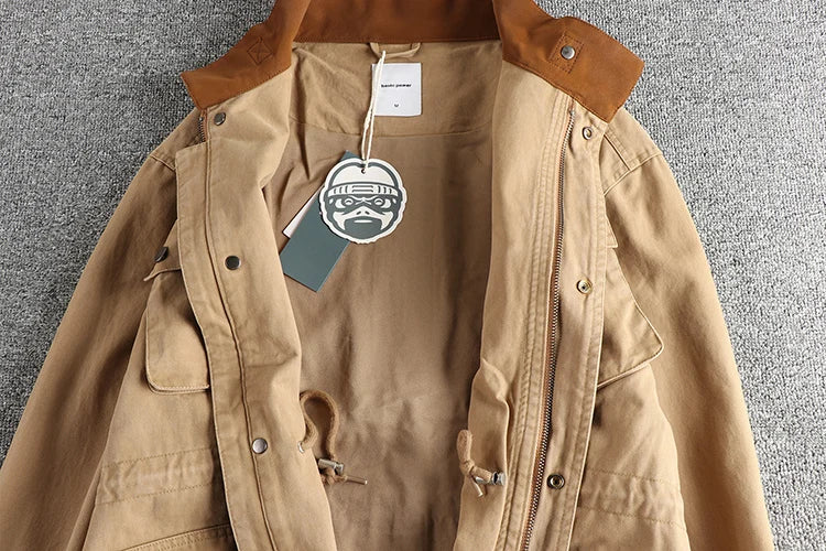 2025 Herfst en Winter Nieuwe Amerikaanse Retro Geweven M65 Cargo Jas Heren 100% Katoen Gewassen Losse Stoere Guy Outdoor Jachtjas