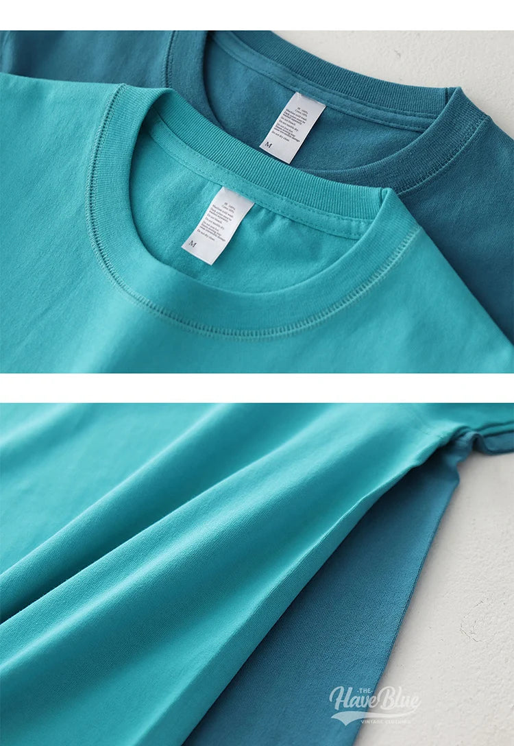 2025 Zomer Nieuwe Amerikaanse Retro 245G Korte Mouw O-hals Effen Kleur T-shirt Herenmode Eenvoudige 100% Katoen Gewassen Casual Tops